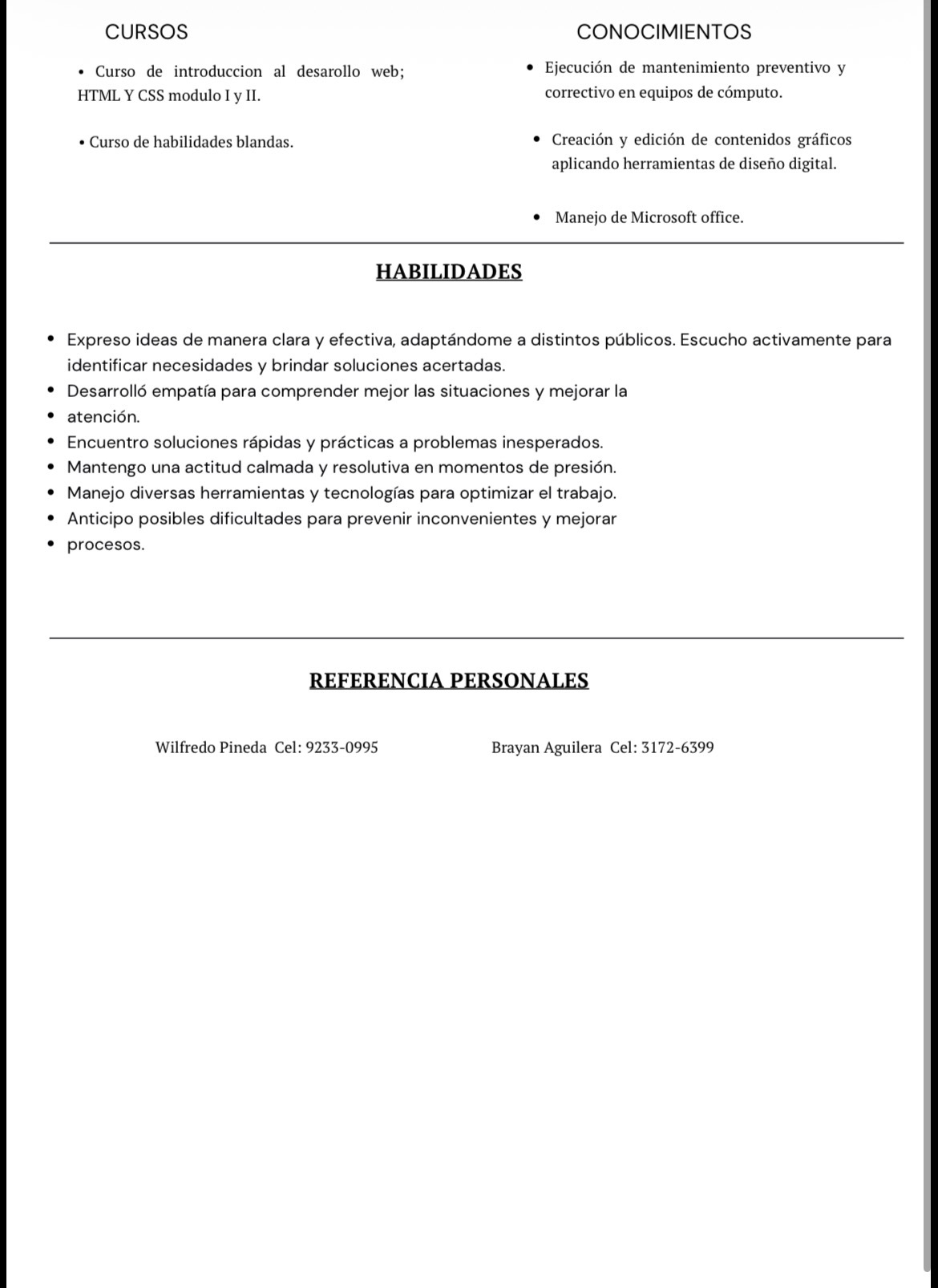 Página 2 de mi currículum vitae con detalles adicionales de experiencia o formación.