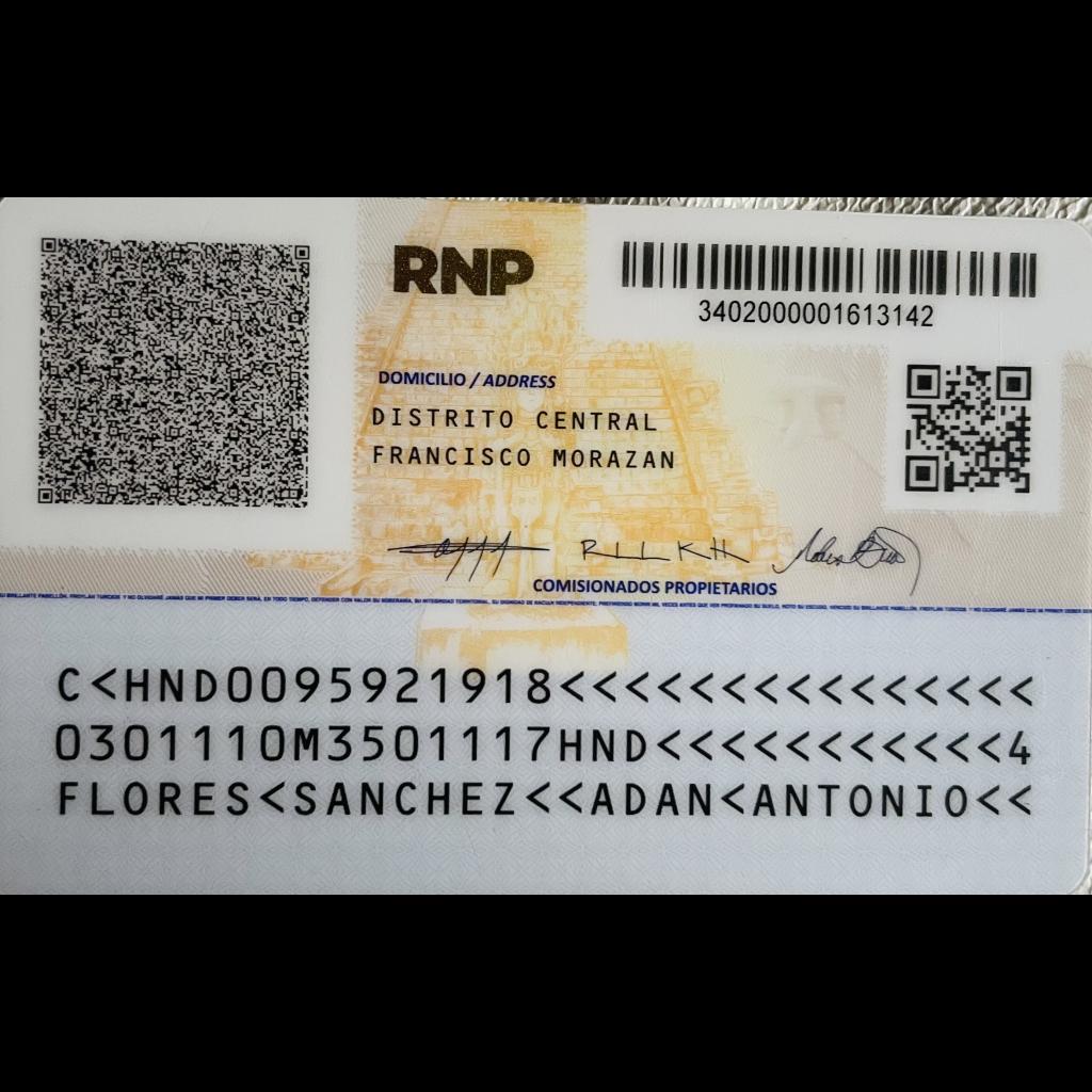 Fotografía del reverso de mi documento de identidad.